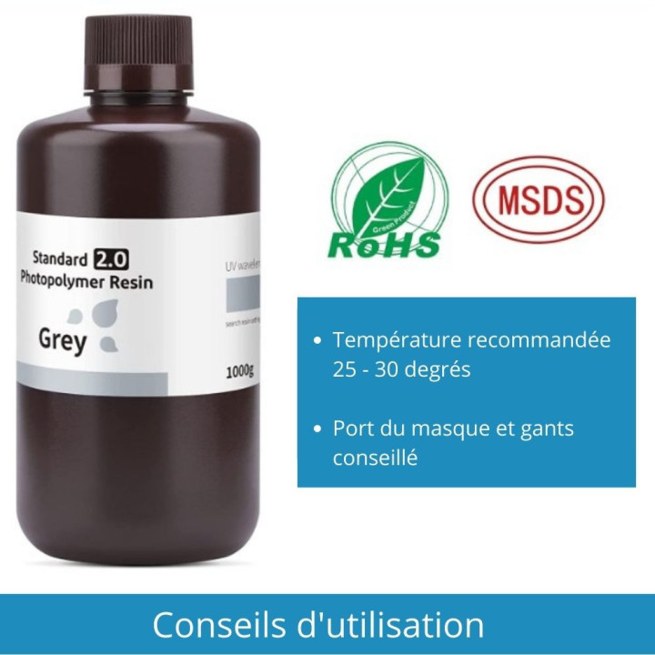 Elegoo - Résine UV Standard 2.0 - Gris (Grey) - 1kg