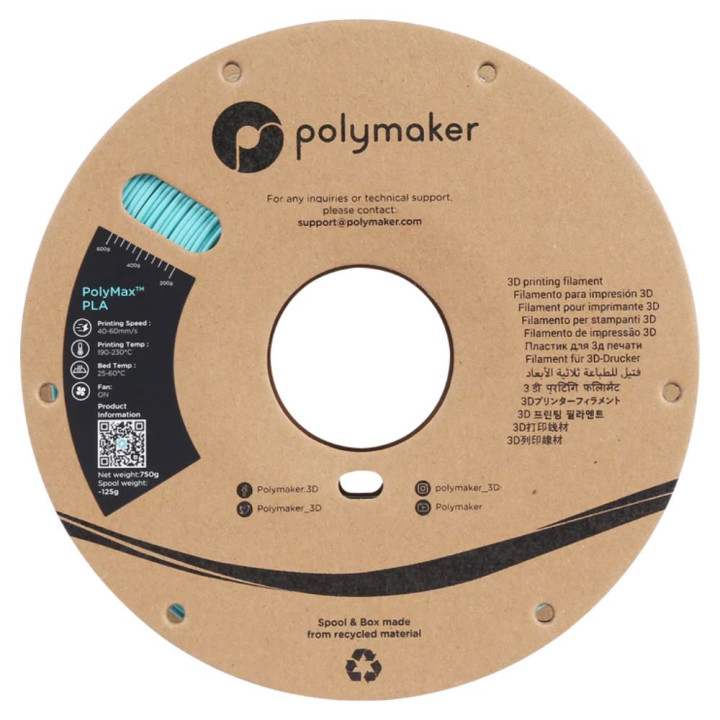 Polymaker - PolyMax Tough PLA - Bleu Arctique (Teal) - 1,75 mm - 750 g