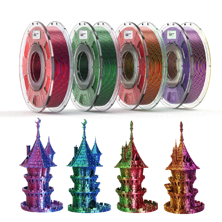 Filament PLA Soie Bicolore 1,75mm±0,03mm (250g) — Lot de 4 bobines