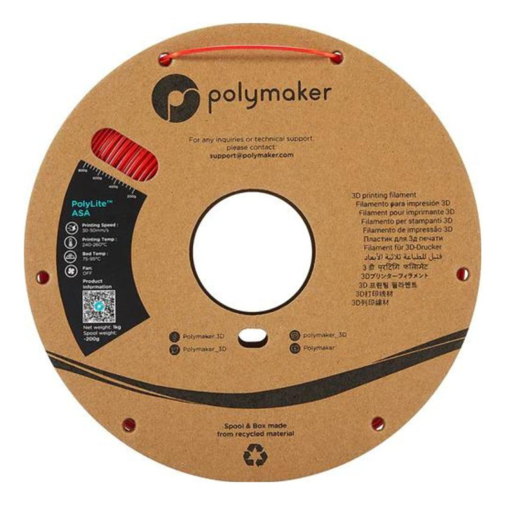 Polymaker - PolyLite ASA - Rouge (Red) - 1,75 mm - 1 kg