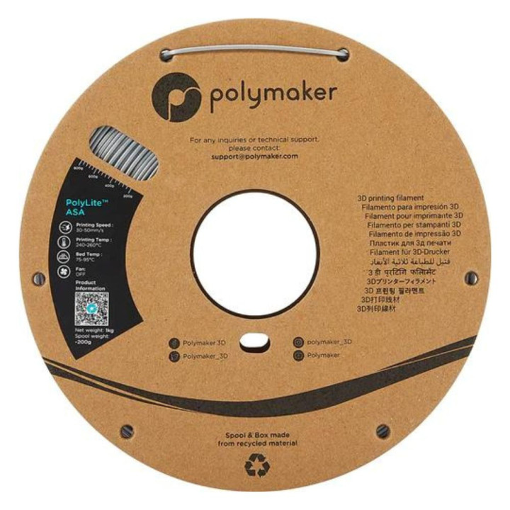 Polymaker - PolyLite ASA - Gris (Gray) - 1,75 mm - 1 kg