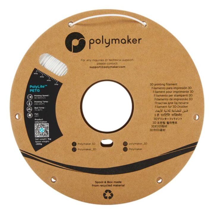 Polymaker - PolyLite PETG - Blanc (White) - 1,75 mm - 1 kg