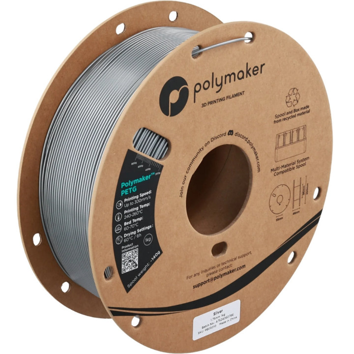 Polymaker - PETG - Argent (Silver) - 1.75 mm - 1 kg