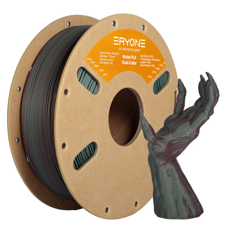Filament PLA Bi-Couleur Mat Eryone – 1,75 mm ± 0,03 mm (1 kg)
