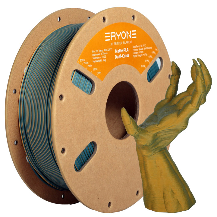 Filament PLA Bi-Couleur Mat Eryone – 1,75 mm ± 0,03 mm (1 kg)