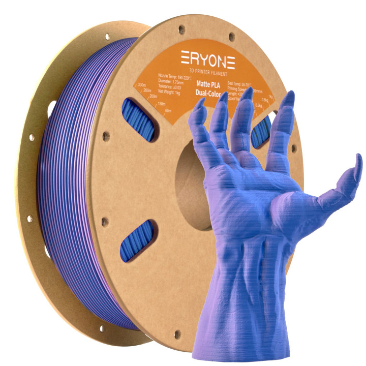 Filament PLA Bi-Couleur Mat Eryone – 1,75 mm ± 0,03 mm (1 kg)