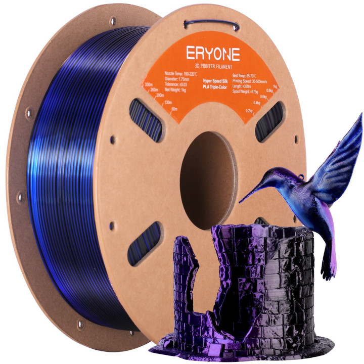 Filament PLA Haute Vitesse Tricolore Soie Eryone - 1,75mm ±0,03mm (1kg)