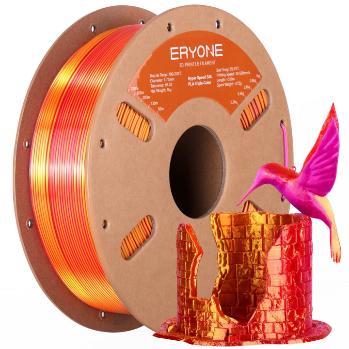Filament PLA Haute Vitesse Tricolore Soie Eryone - 1,75mm ±0,03mm (1kg)