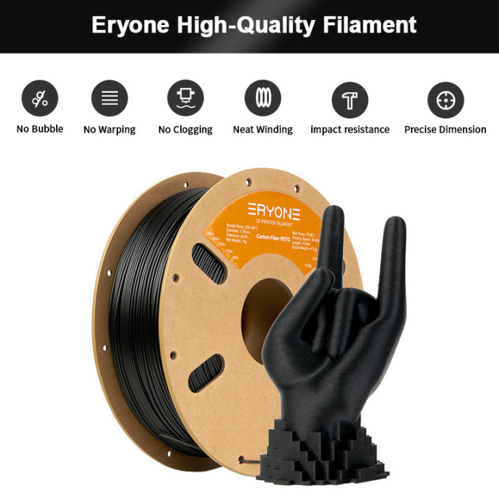 Filament PETG Fibre de Carbone 1,75mm ±0,03mm — Bobine 1 kg | Eryone