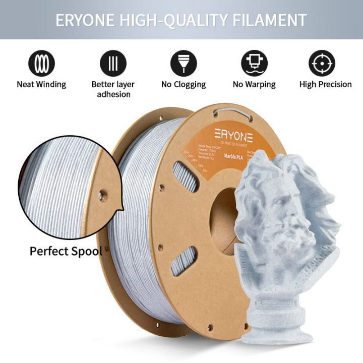 Filament PLA Marbre 1,75mm ±0,03mm – 1kg | Effet pierre naturel
