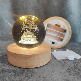 Socle LED en bois naturel pour boule de cristal
