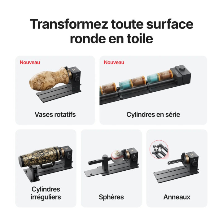 xTool - RA3 pour P2S - Mandrin rotatif intelligent avec système MagSwap™