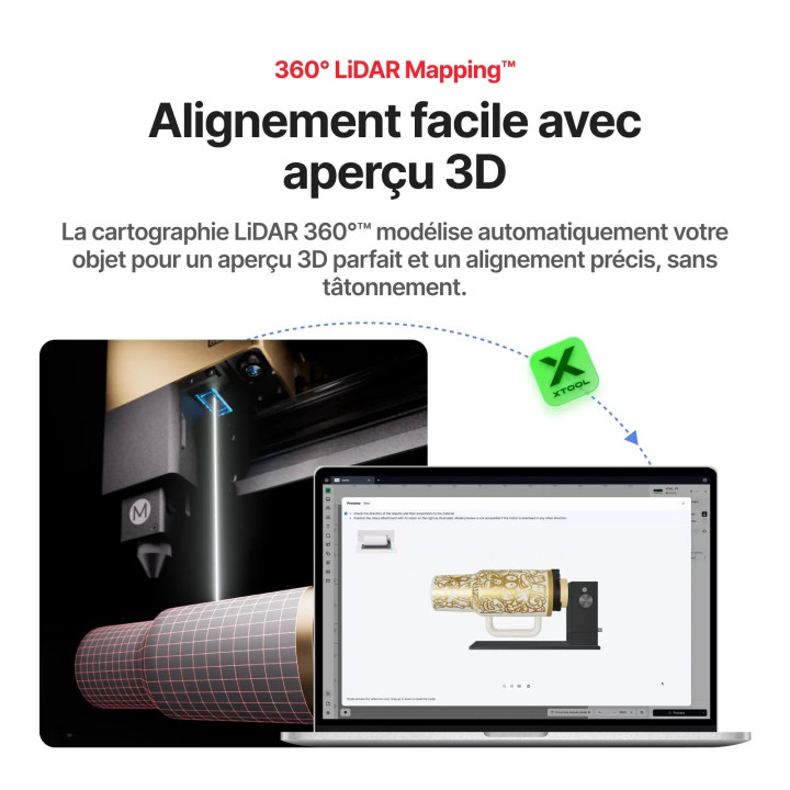 xTool - RA3 pour P2S - Mandrin rotatif intelligent avec système MagSwap™