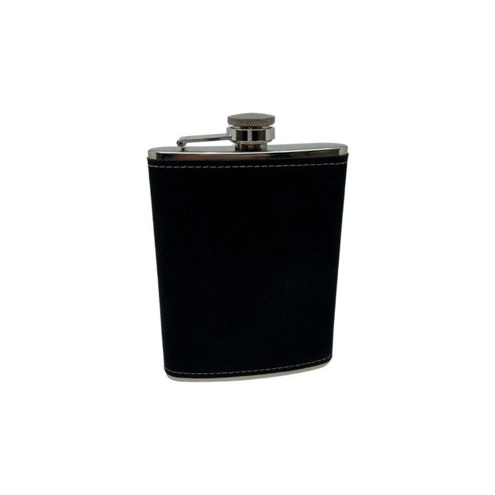 Flasque en Similicuir Noir 240 ml personnalisé par gravure en acier