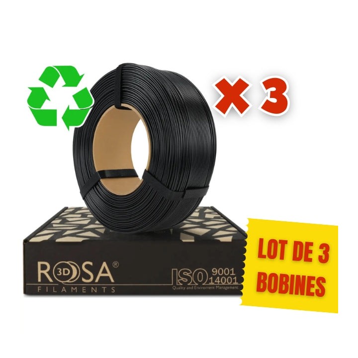 Pack Rosa3D - rPLA - Noir (Black) - 1,75 mm - 3 X 1 kg Refill | Espace