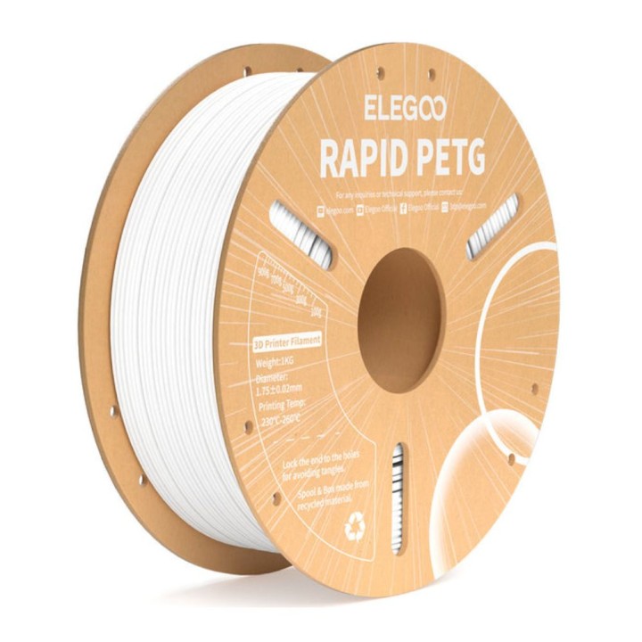 Elegoo - Rapid PETG - Blanc (White) - 1,75 mm - 1 kg | Espace Maker