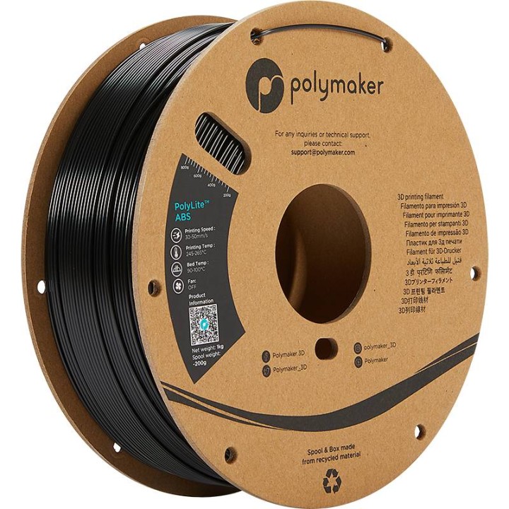 Polymaker - PolyLite ABS - Noir (Black) - 1.75 mm - 1 kg | Espace Make
