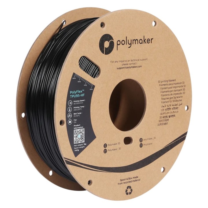 Polymaker - PolyFlex (TPU 95-HF) - Noir (Black) - 1,75 mm - 1 kg | Esp