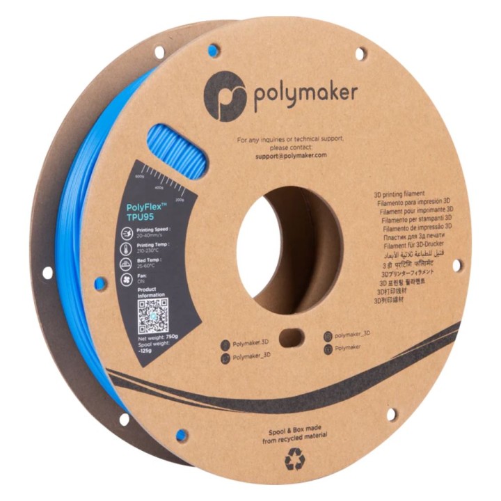 Polymaker - PolyFlex (TPU 95A) - Bleu (Blue) - 1,75 mm - 750 g | Espac