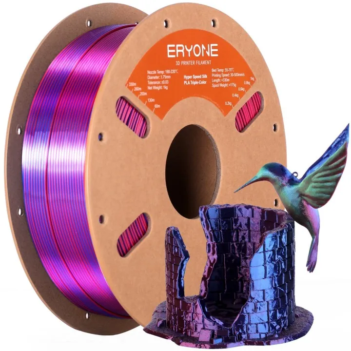 3D Printer Filament, PLA High Speed Triple-Color Silk Filament - 1.75mm±0.03mm (1kg)