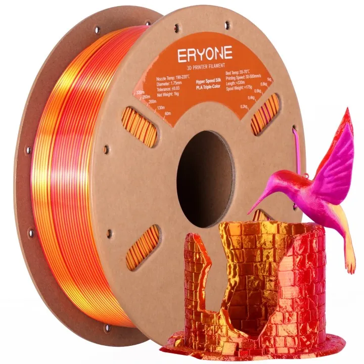 3D Printer Filament, PLA High Speed Triple-Color Silk Filament - 1.75mm±0.03mm (1kg)