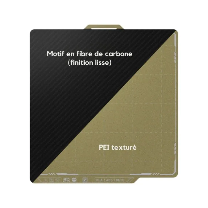 BIQU - Plateau Bambu lab X1/X2/P1/P2/A1 - PEI texturé & PET Carbon - 257 x 257 mm