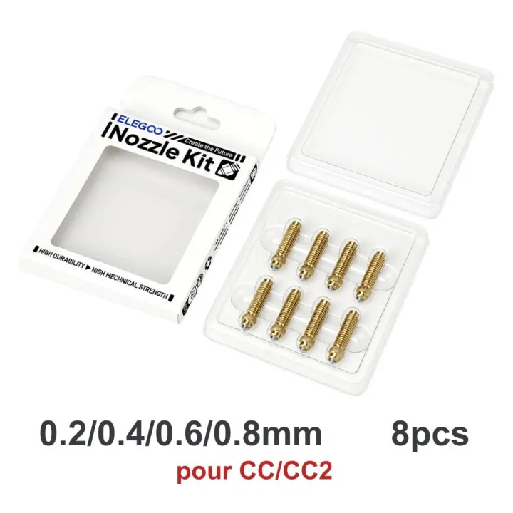 Elegoo - CC/CC2 - Kit de Buses en Laiton et Acier Trempé (Nozzle Kit) - Tailles Multiples - 8 pcs