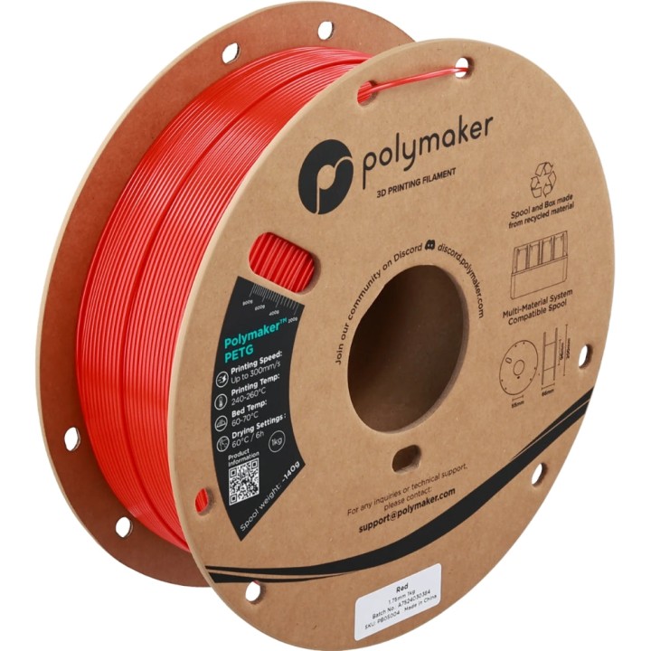Polymaker - PETG - Rouge (Red) - 1.75 mm - 1 kg | Espace Maker
