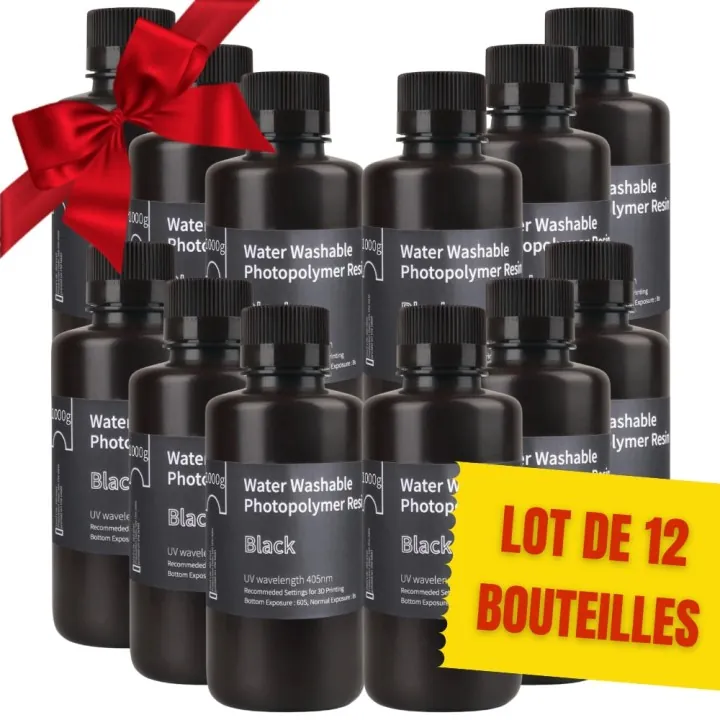 Pack ELEGOO - 12x Résine Water Washable - Noir (Black) - 1 kg