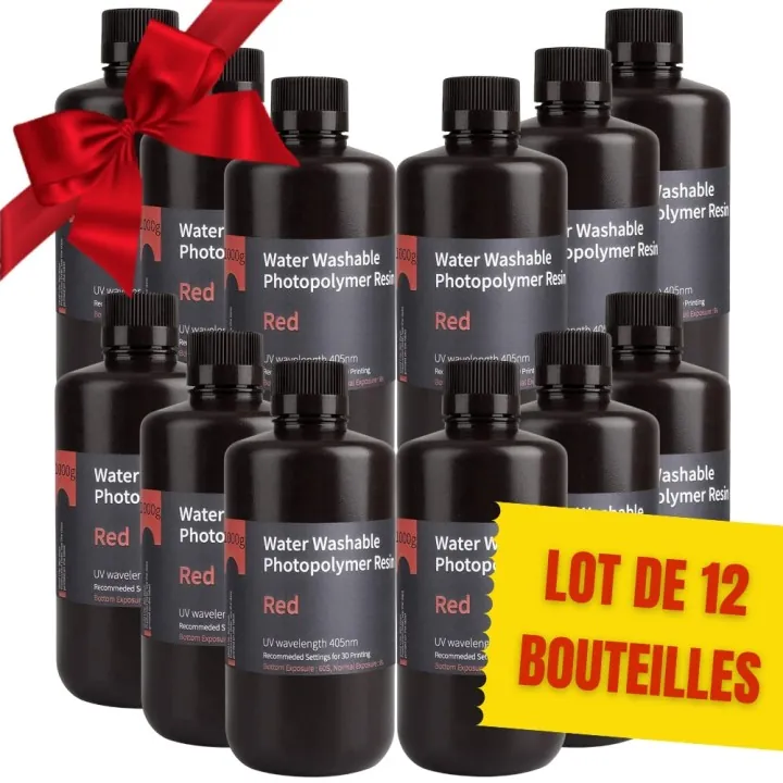 Pack ELEGOO - 12x Résine Water Washable - Rouge (Red) - 1 kg