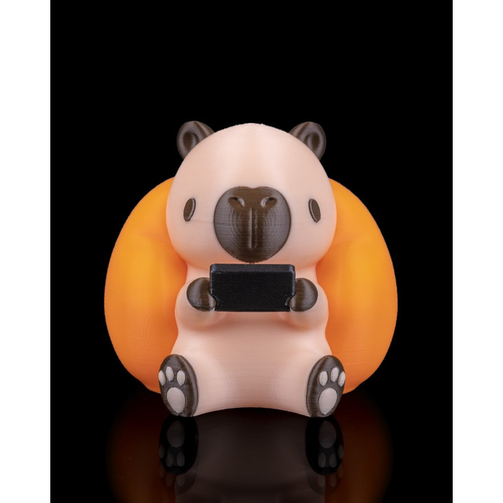 Capybara Gamer – Figurine Décorative Capybara Avec Console & Pouf Orange