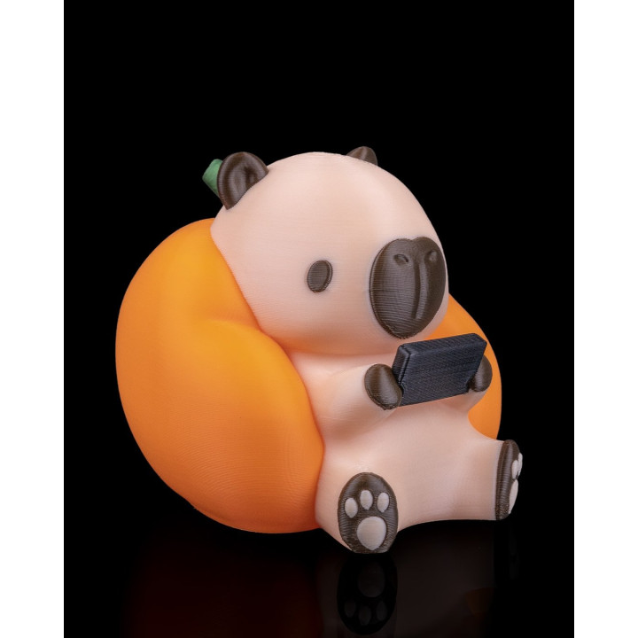 Capybara Gamer – Figurine Décorative Capybara Avec Console & Pouf Orange