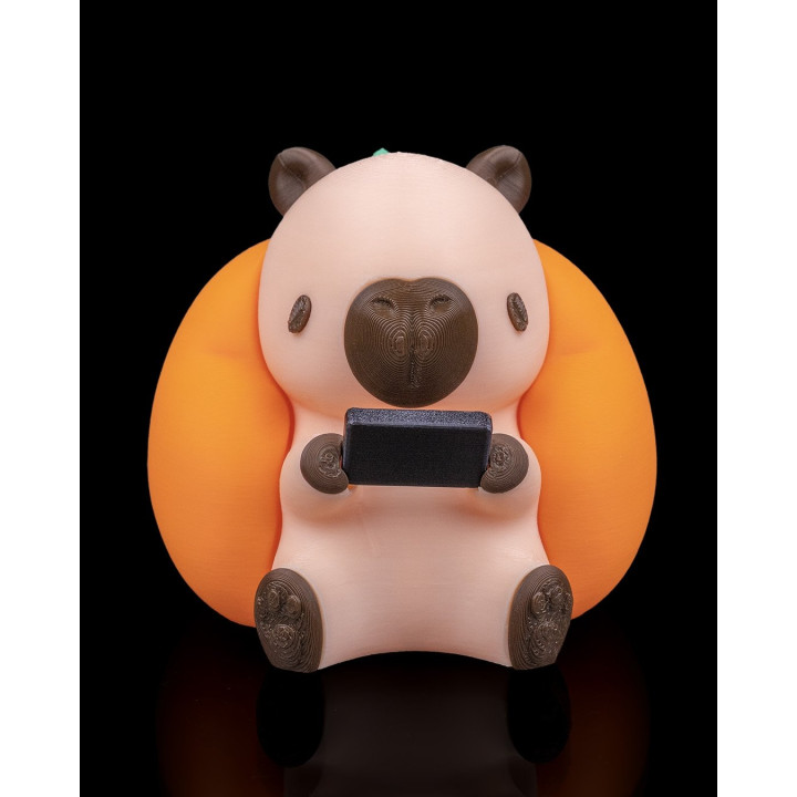 Capybara Gamer – Figurine Décorative Capybara Avec Console & Pouf Orange