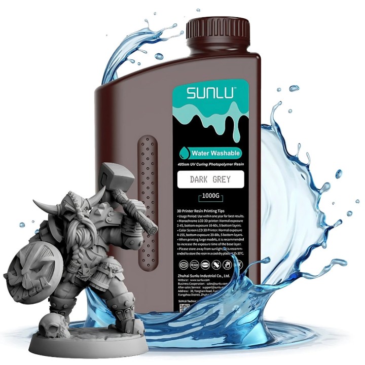 Sunlu - Résine Water-Wash Standard - Gris Foncé (Dark Grey) - 1 kg