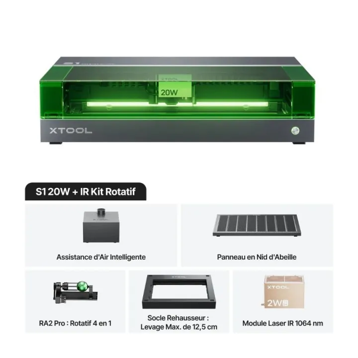 xTool - S1 20W + IR 1064 - Kit Rotatif