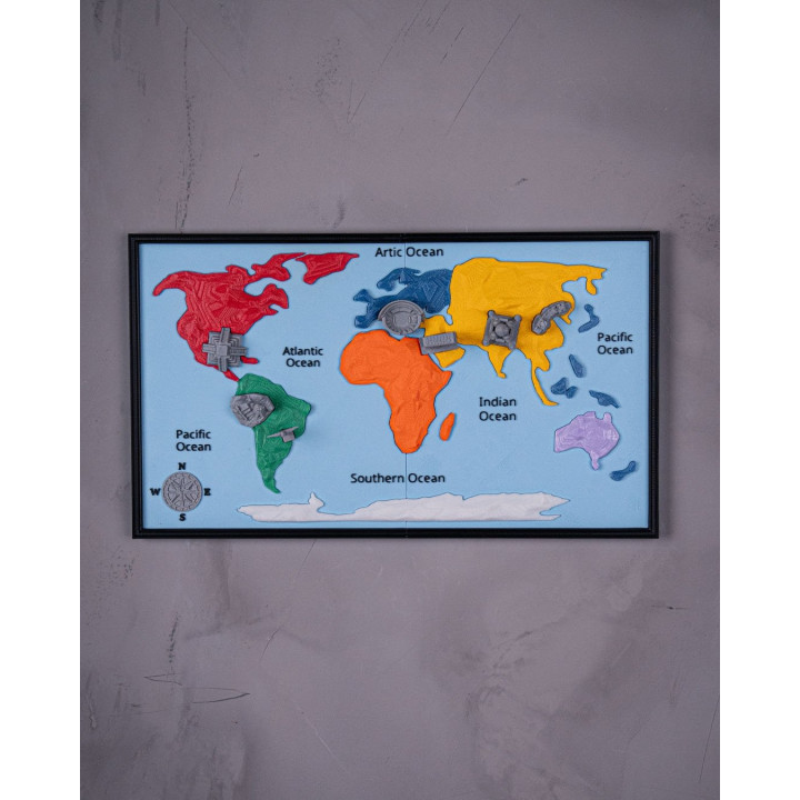 Carte Du Monde – 7 Merveilles En Relief | Décoration Murale