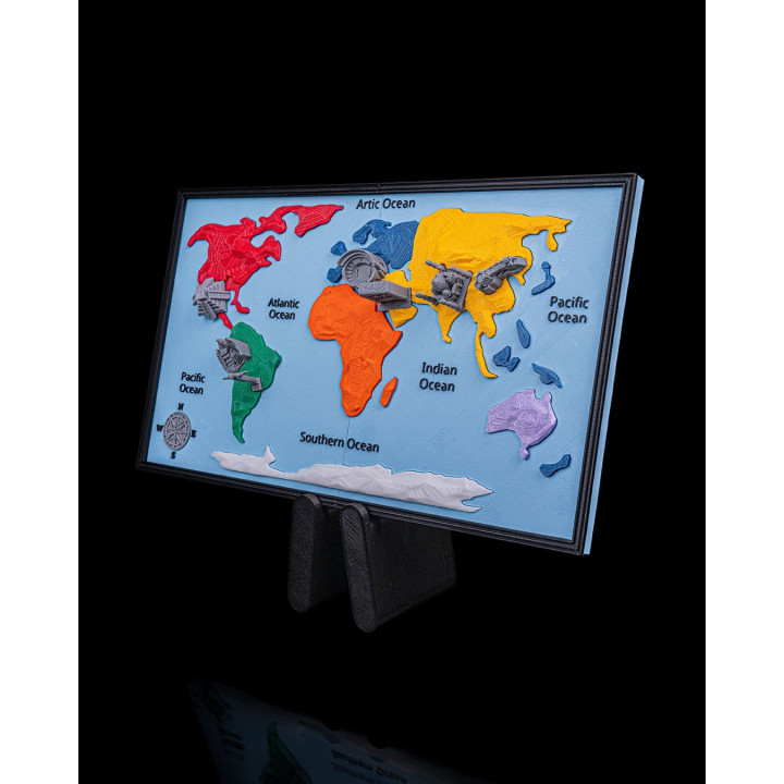 Carte Du Monde – 7 Merveilles En Relief | Décoration Murale
