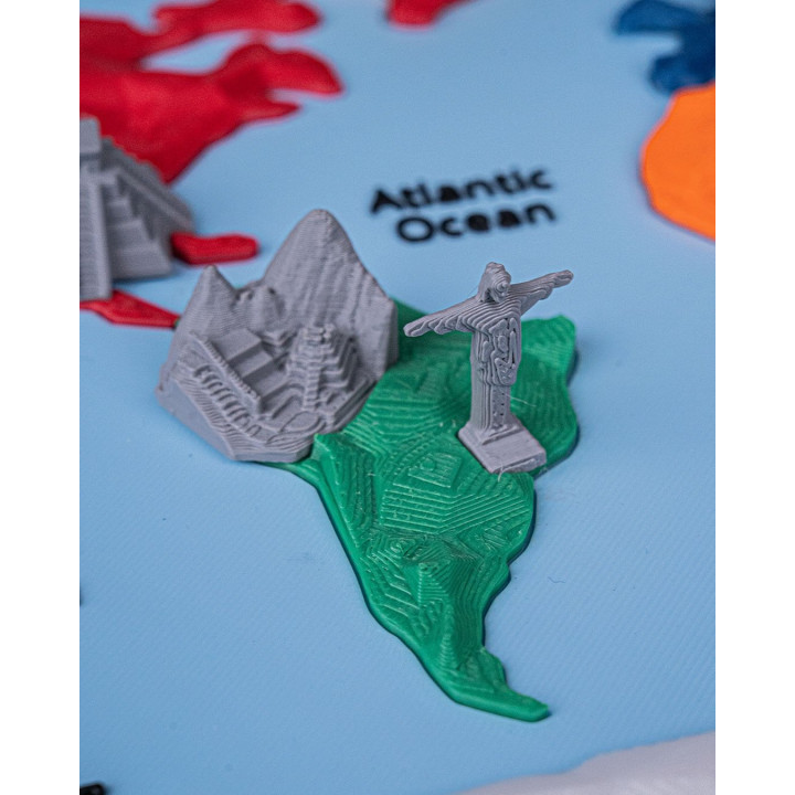 Carte Du Monde – 7 Merveilles En Relief | Décoration Murale