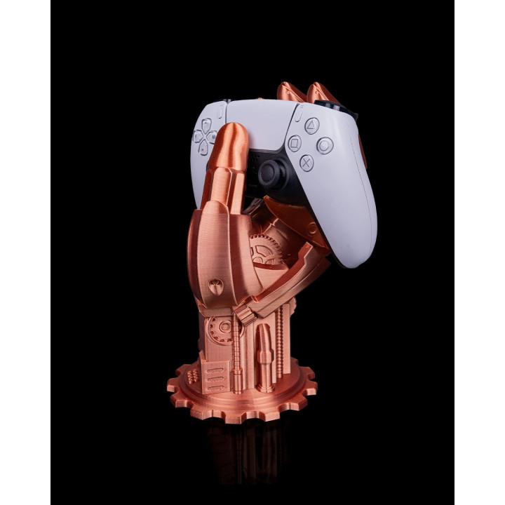 Gearbox Grab – Support Manette Main Mécanique Steampunk Cuivre
