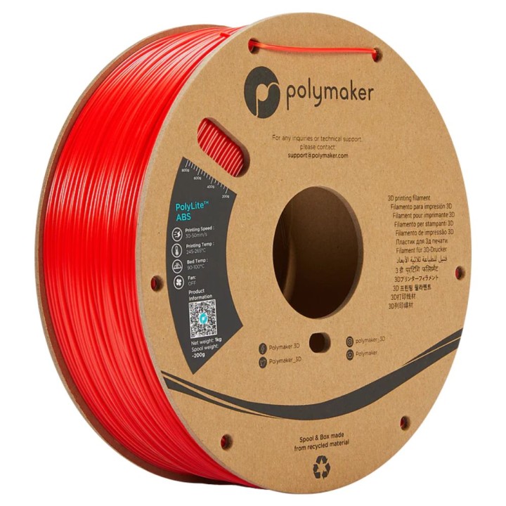 Polymaker - PolyLite ABS - Rouge (Red) - 1,75 mm - 1 kg | Espace Maker