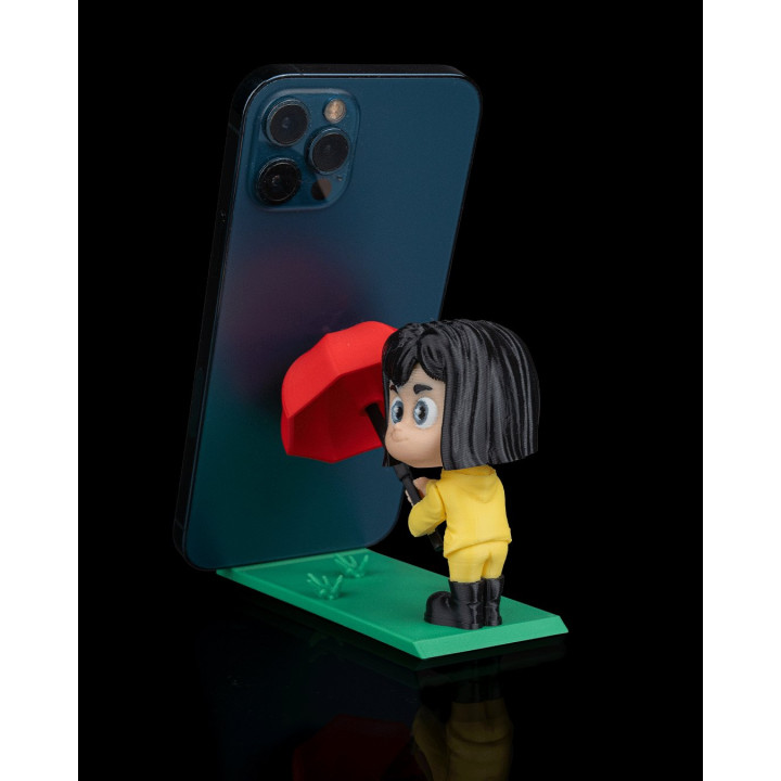 Support Téléphone "Caught In The Rain" – Figurine Fille Au Parapluie