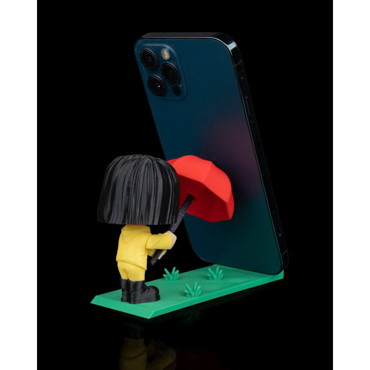 Support Téléphone "Caught In The Rain" – Figurine Fille Au Parapluie