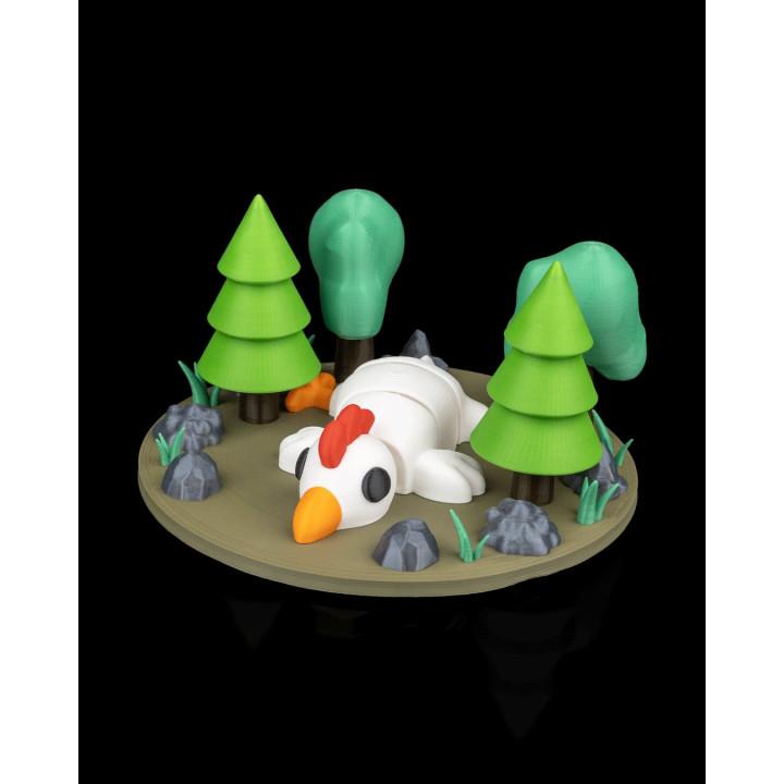 Poule Affalée – Figurine Humoristique Multicolore Avec Décor Forêt