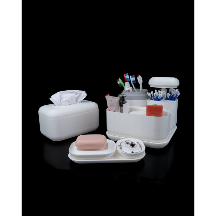 Kit Organisateur Salle De Bain Minimaliste – Plateau, Boîtes & Porte-Savon