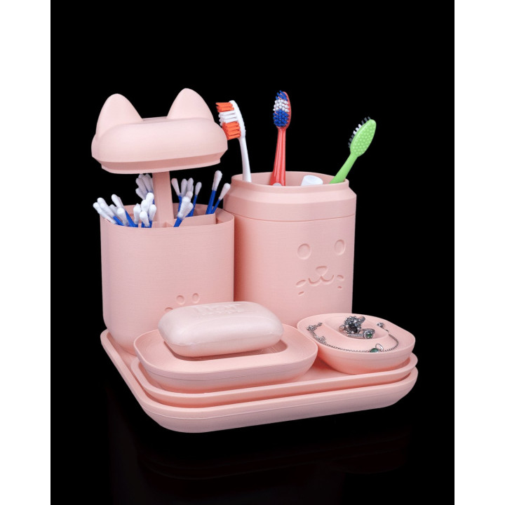 Clean Kitty Kit – Set D'Accessoires De Salle De Bain Motif Chat