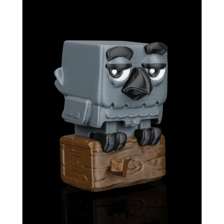 Clickrow – Figurine Oiseau Cubique Grognon Sur Son Perchoir