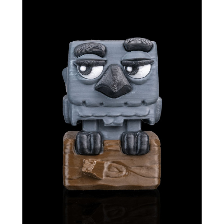 Clickrow – Figurine Oiseau Cubique Grognon Sur Son Perchoir