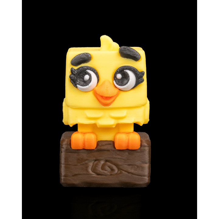 Clickanary – Figurine Oiseau Cube Expressif Sur Son Perchoir
