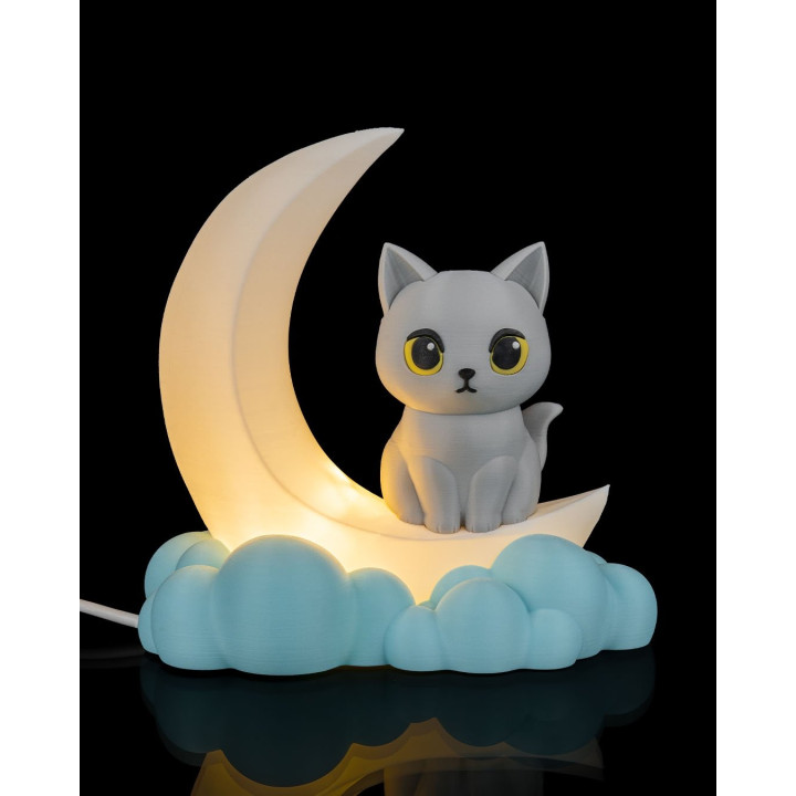 Lampe De Table Chat Lune – Veilleuse Déco Nuage Made In Occitanie