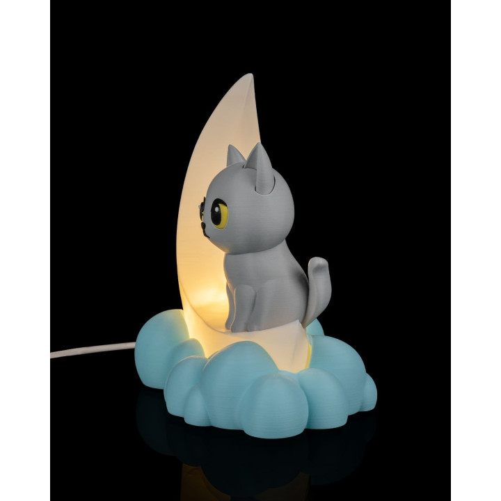 Lampe De Table Chat Lune – Veilleuse Déco Nuage Made In Occitanie